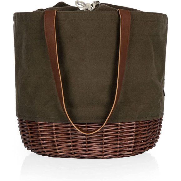 PICNIC TIME-Coronado Canvas and Willow Basket Tote-Picnic Tote Bag-Beach Tote - Picture 3 of 5